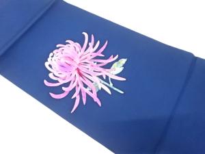 塩瀬　手描き　菊模様　開き名古屋帯（額縁仕立て）